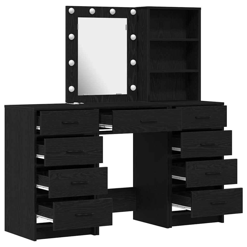 Schminktisch 3 stk. Schwarz Eichen-Optik 40 x 41 x 135 cm