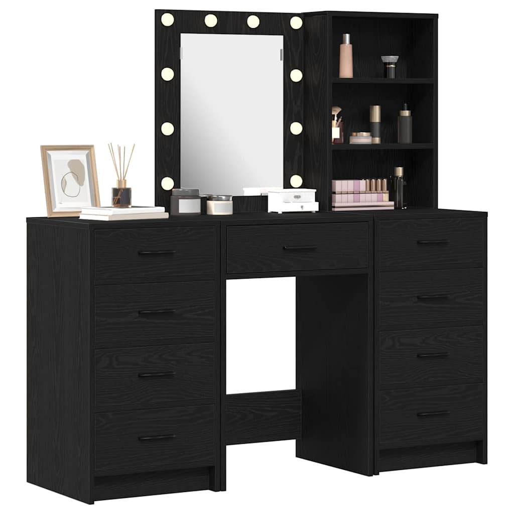 Schminktisch 3 stk. Schwarz Eichen-Optik 40 x 41 x 135 cm