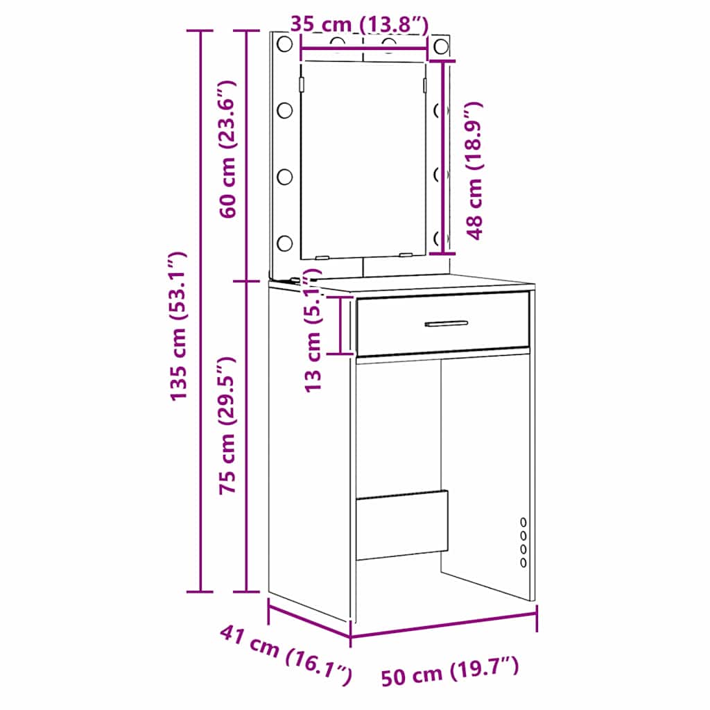 Schminktisch 3 stk. Altholz 40 x 41 x 135 cm Holzwerkstoff