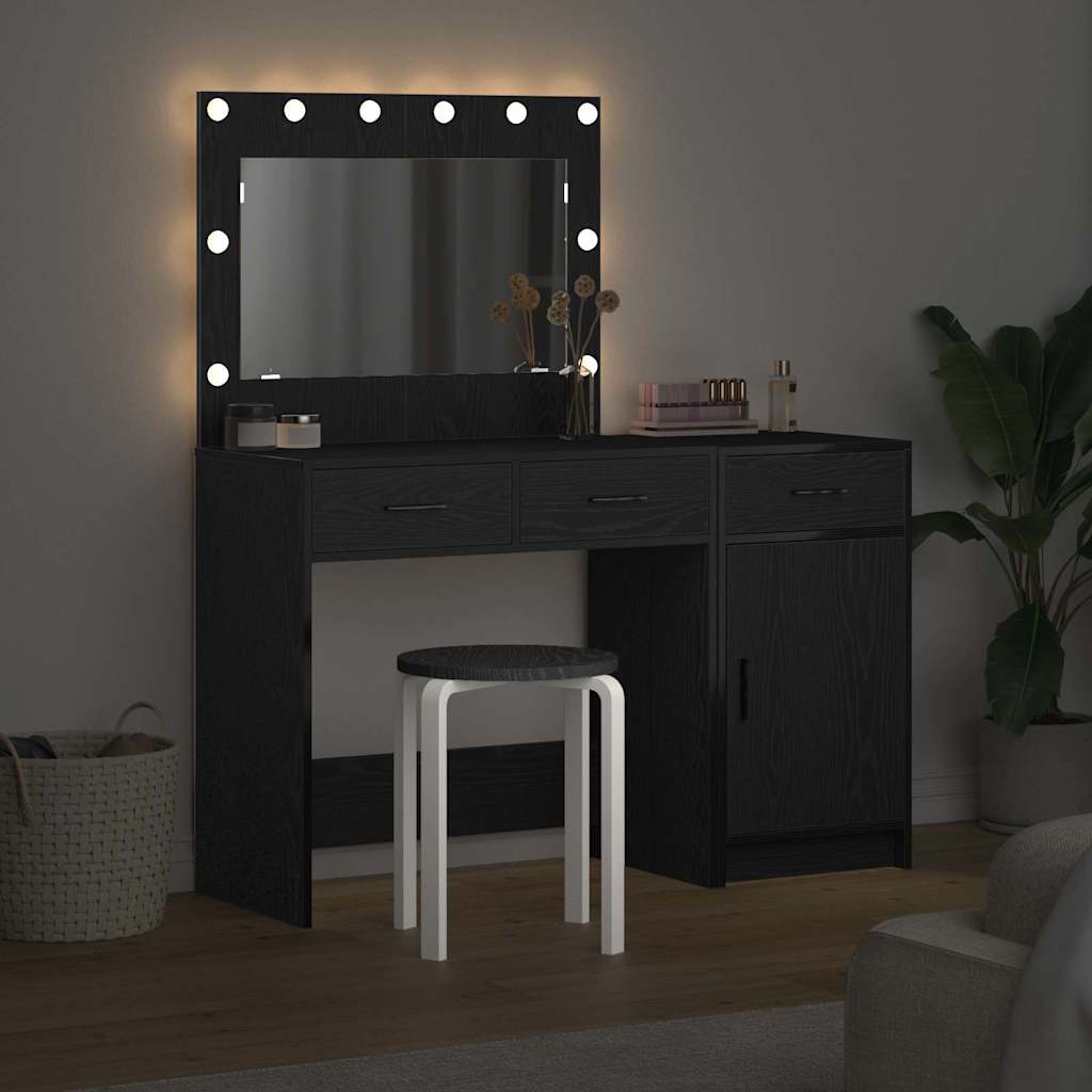 Schminktisch mit Spiegelbeleuchtung 2 pcs Schwarz Holzwerkstoff