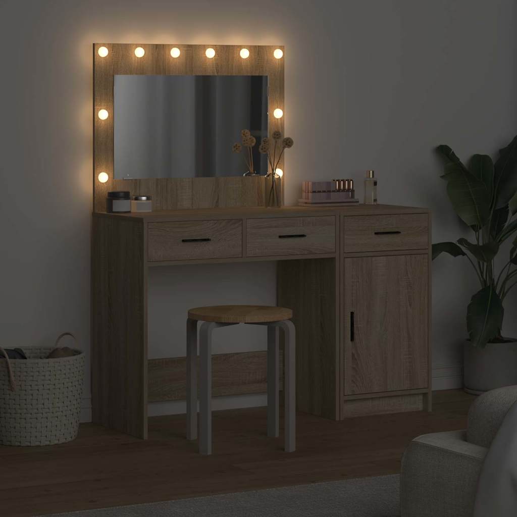 Schminktisch mit Spiegelbeleuchtung 2 pcs Braun Holzwerkstoff