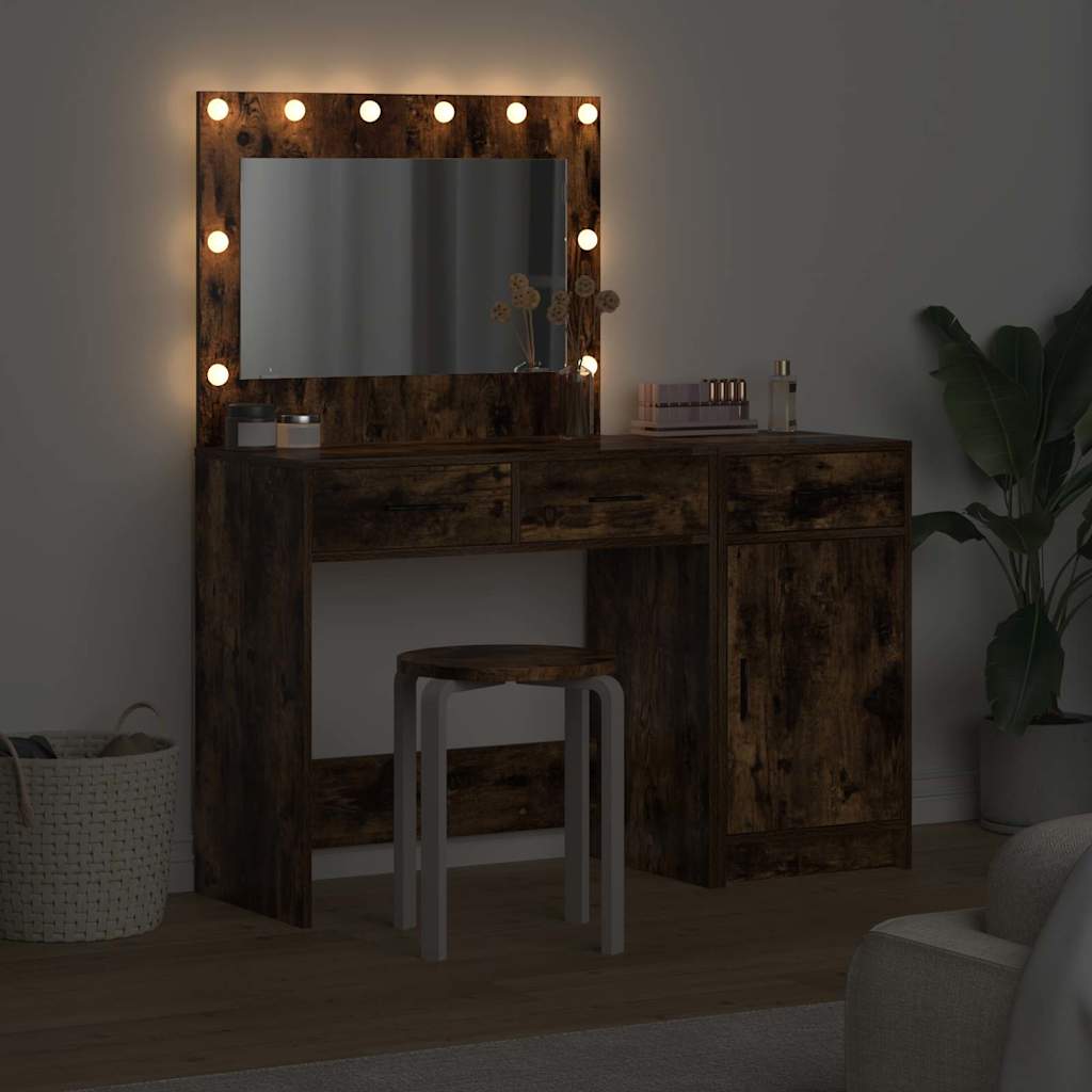 Schminktisch mit Spiegelbeleuchtung 2 pcs Braun Holzwerkstoff
