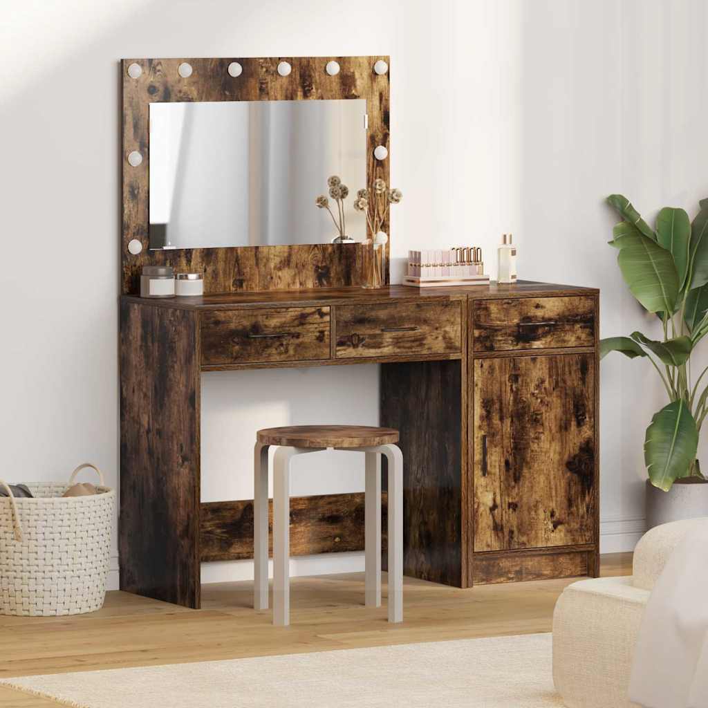 Schminktisch mit Spiegelbeleuchtung 2 pcs Braun Holzwerkstoff
