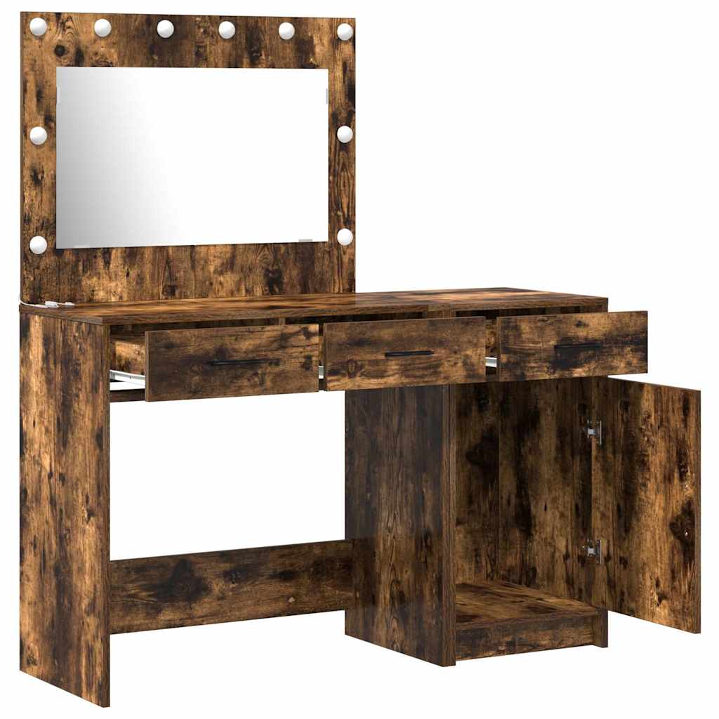 Schminktisch mit Spiegelbeleuchtung 2 pcs Braun Holzwerkstoff
