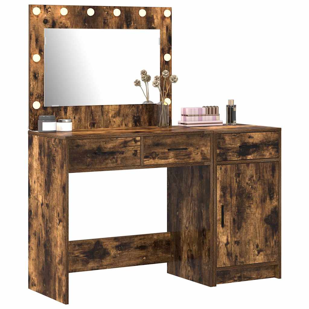 Schminktisch mit Spiegelbeleuchtung 2 pcs Braun Holzwerkstoff