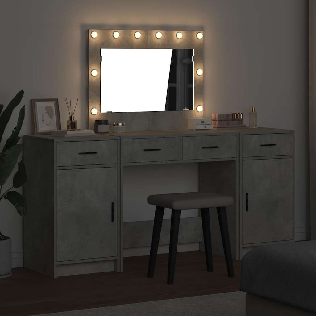 Schminktisch mit Spiegelbeleuchtung 3 pcs Grau Holzwerkstoff