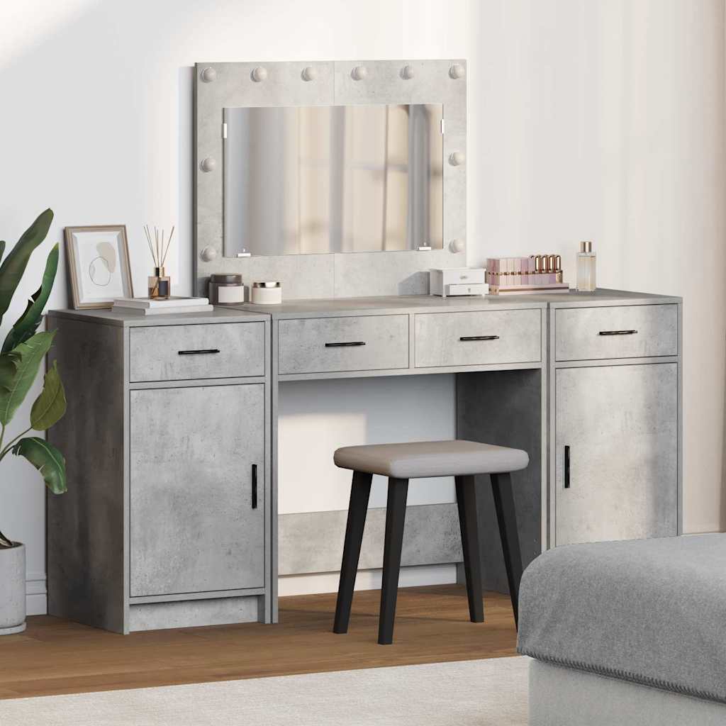 Schminktisch mit Spiegelbeleuchtung 3 pcs Grau Holzwerkstoff