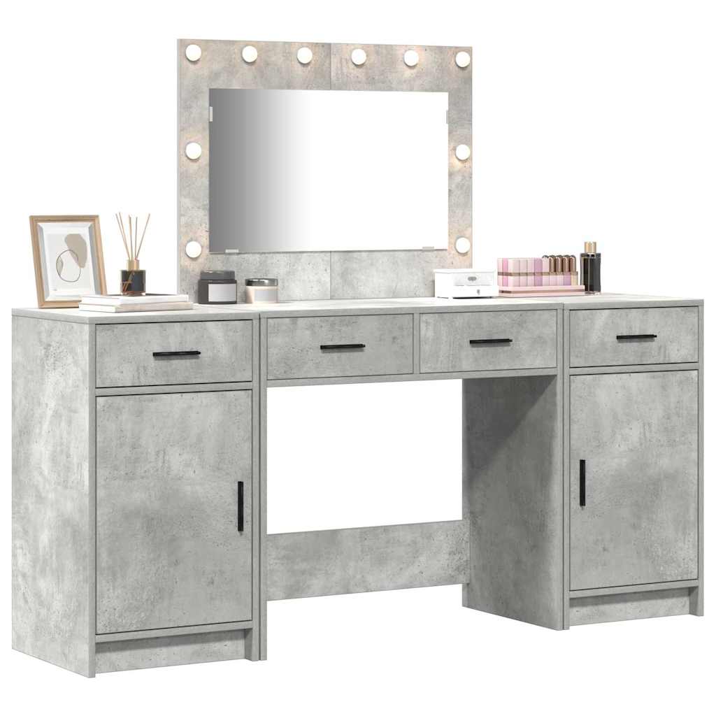 Schminktisch mit Spiegelbeleuchtung 3 pcs Grau Holzwerkstoff