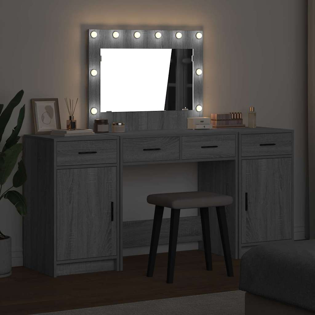 Schminktisch mit Spiegelbeleuchtung 3 pcs Grau Holzwerkstoff