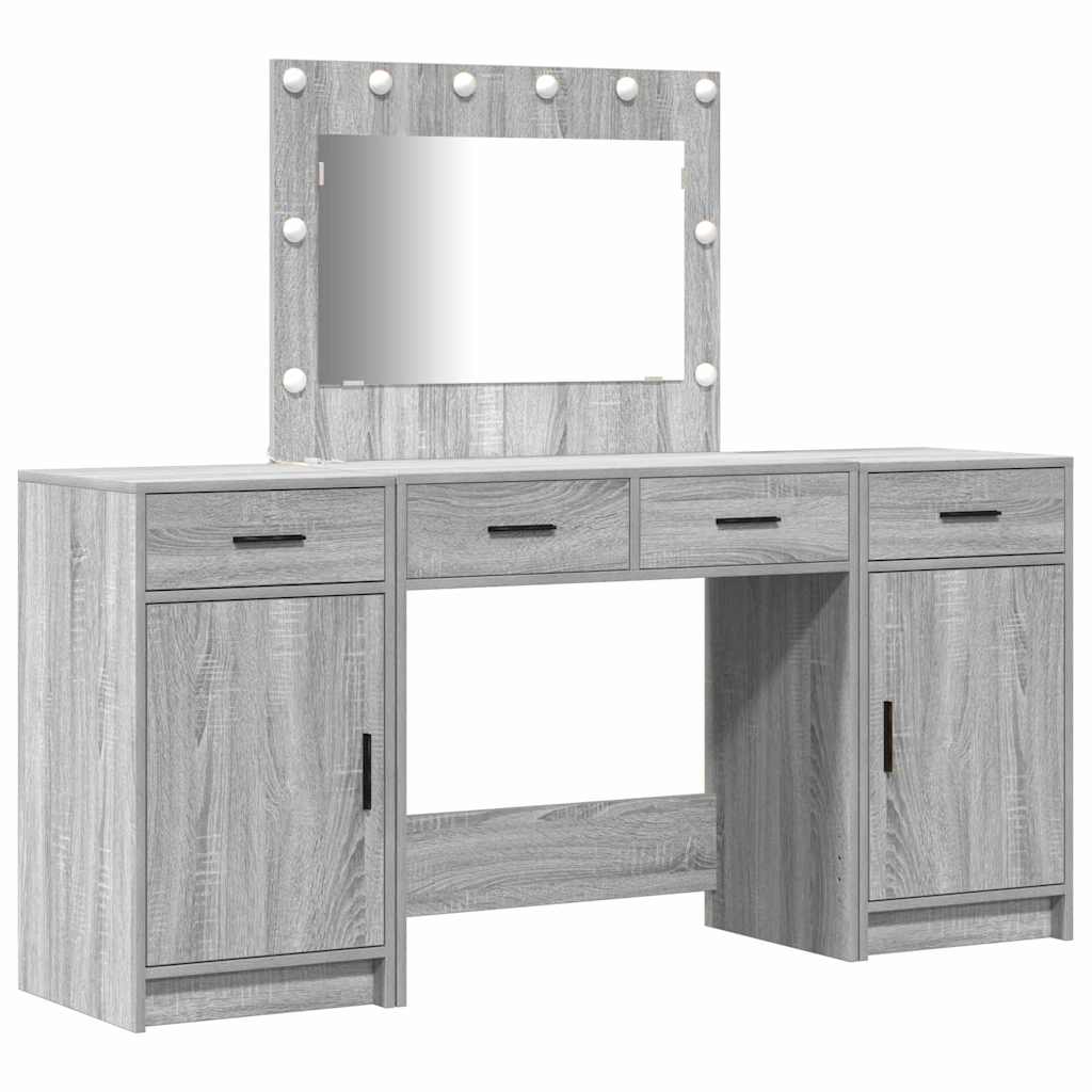 Schminktisch mit Spiegelbeleuchtung 3 pcs Grau Holzwerkstoff