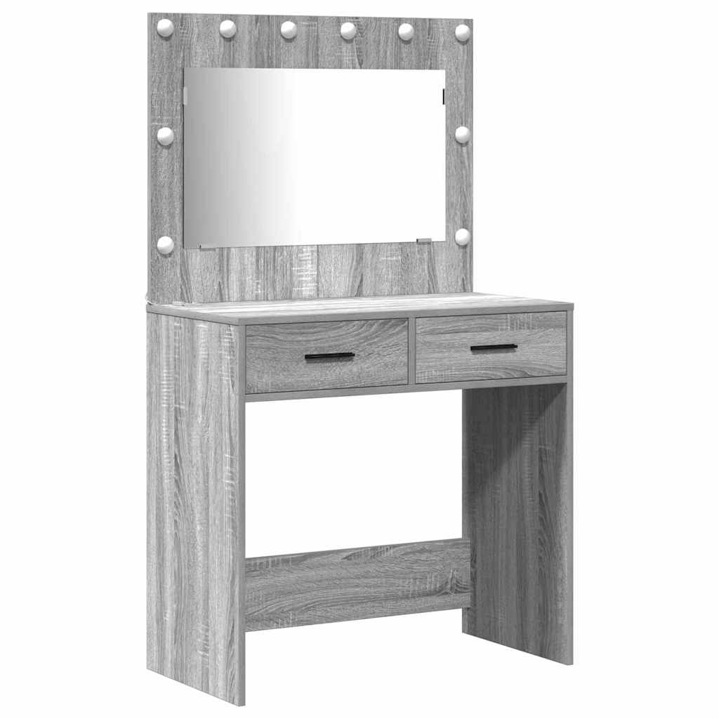Schminktisch mit Spiegelbeleuchtung 3 pcs Grau Holzwerkstoff