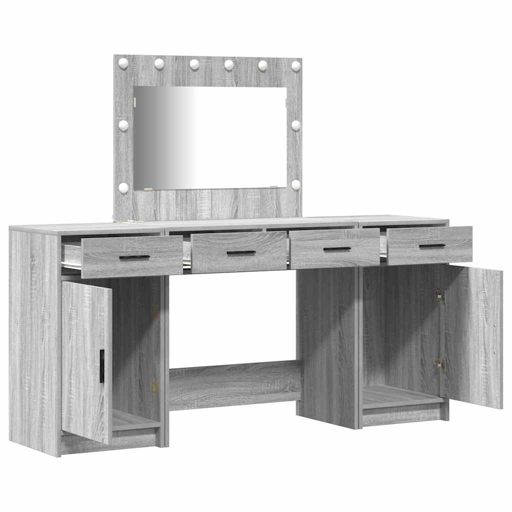 Schminktisch mit Spiegelbeleuchtung 3 pcs Grau Holzwerkstoff