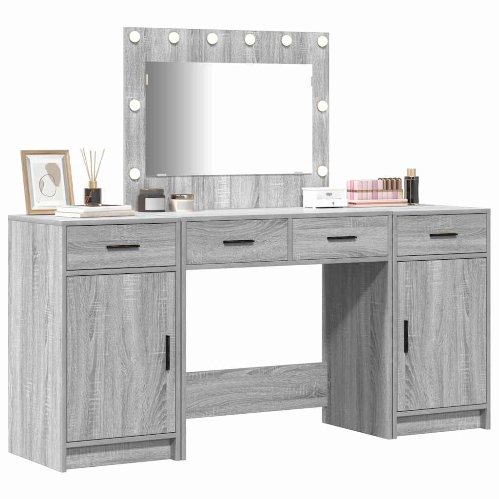 Schminktisch mit Spiegelbeleuchtung 3 pcs Grau Holzwerkstoff