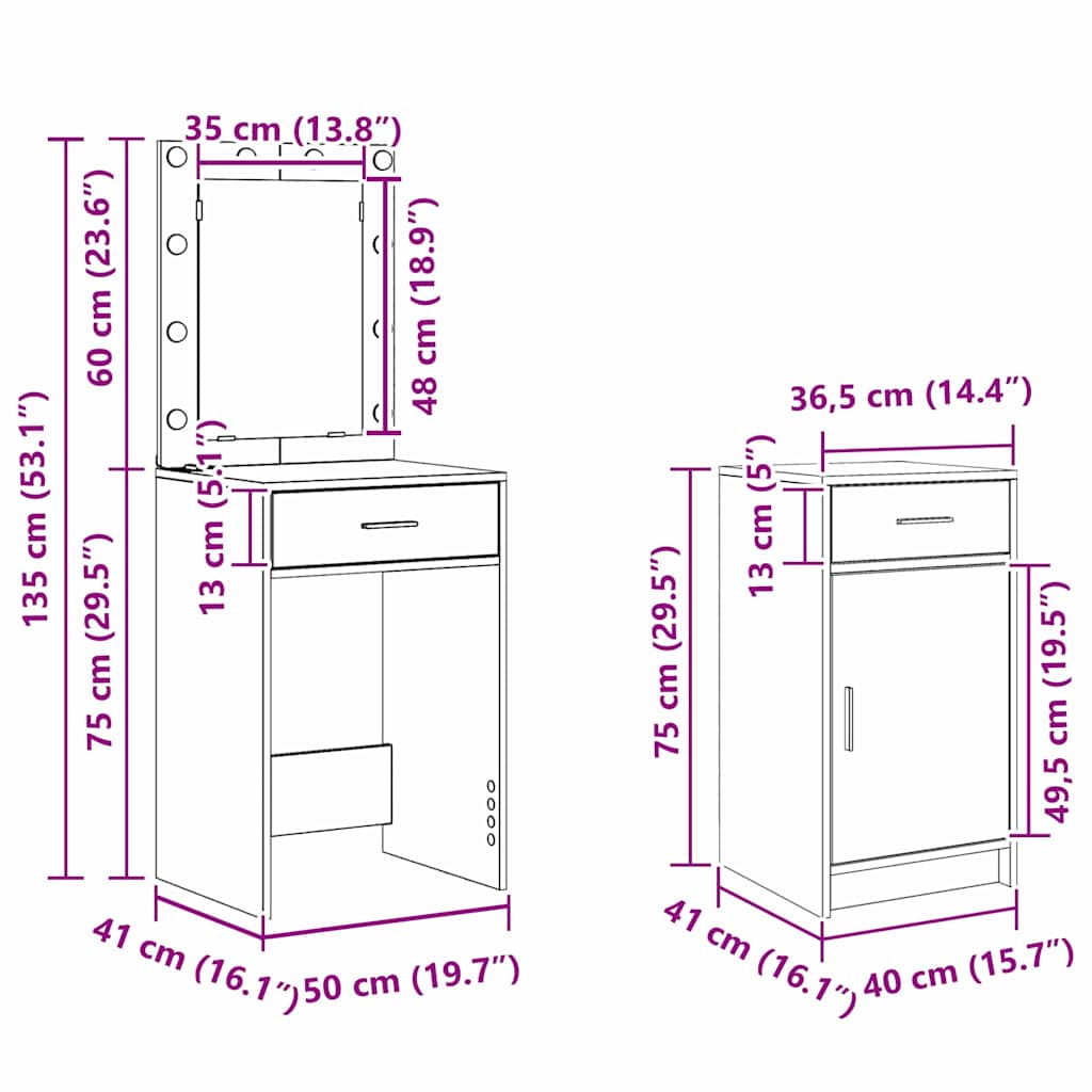 Schminktisch Braun 50 x 41 x 135 cm Holzwerkstoff