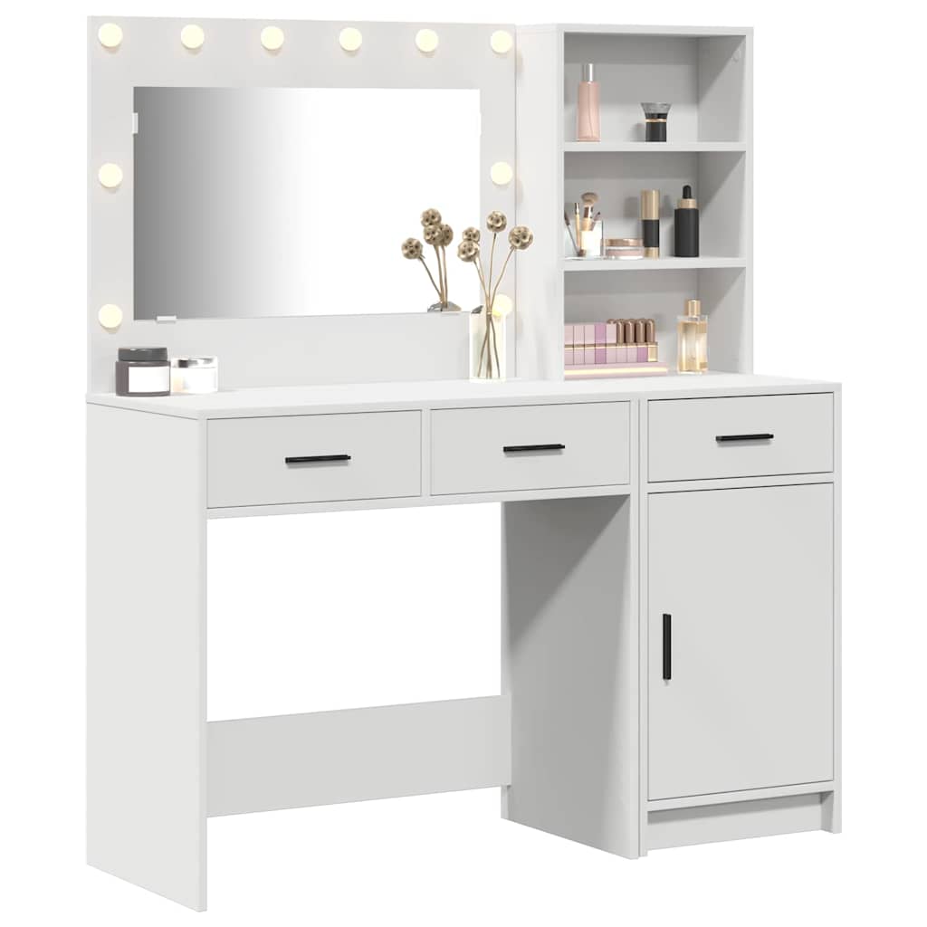 Schminktisch mit Spiegelbeleuchtung 2 pcs Weiß Holzwerkstoff