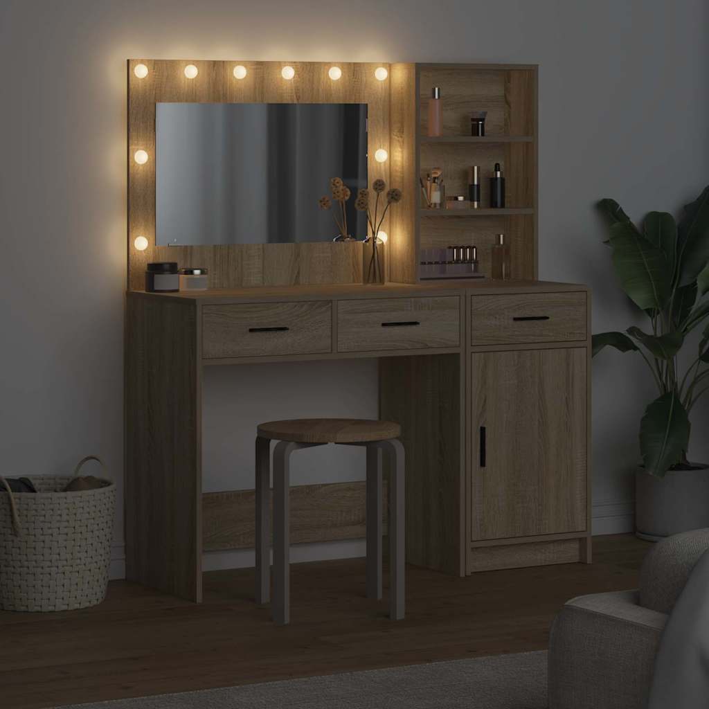 Schminktisch mit Spiegelbeleuchtung 2 pcs Braun Holzwerkstoff
