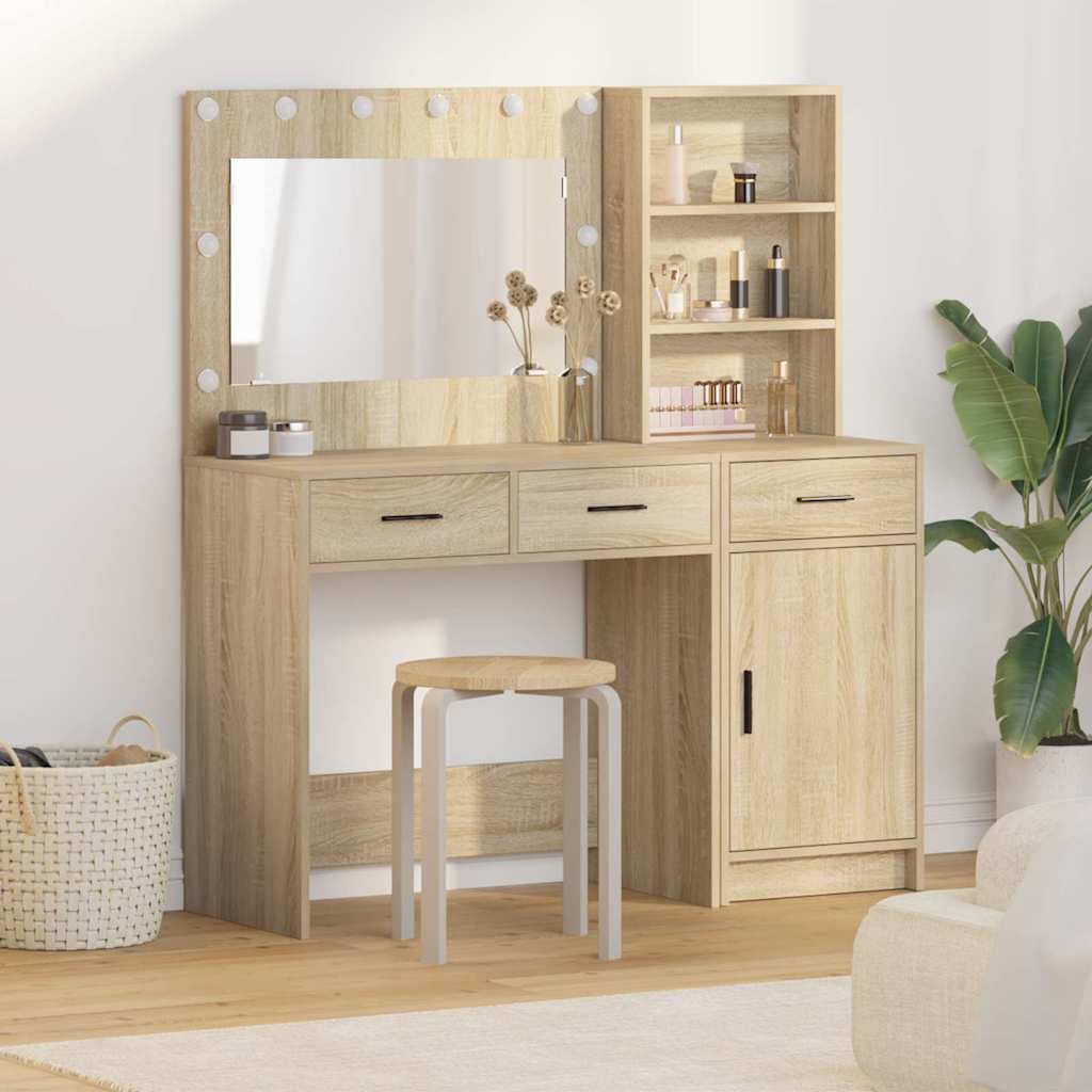 Schminktisch mit Spiegelbeleuchtung 2 pcs Braun Holzwerkstoff