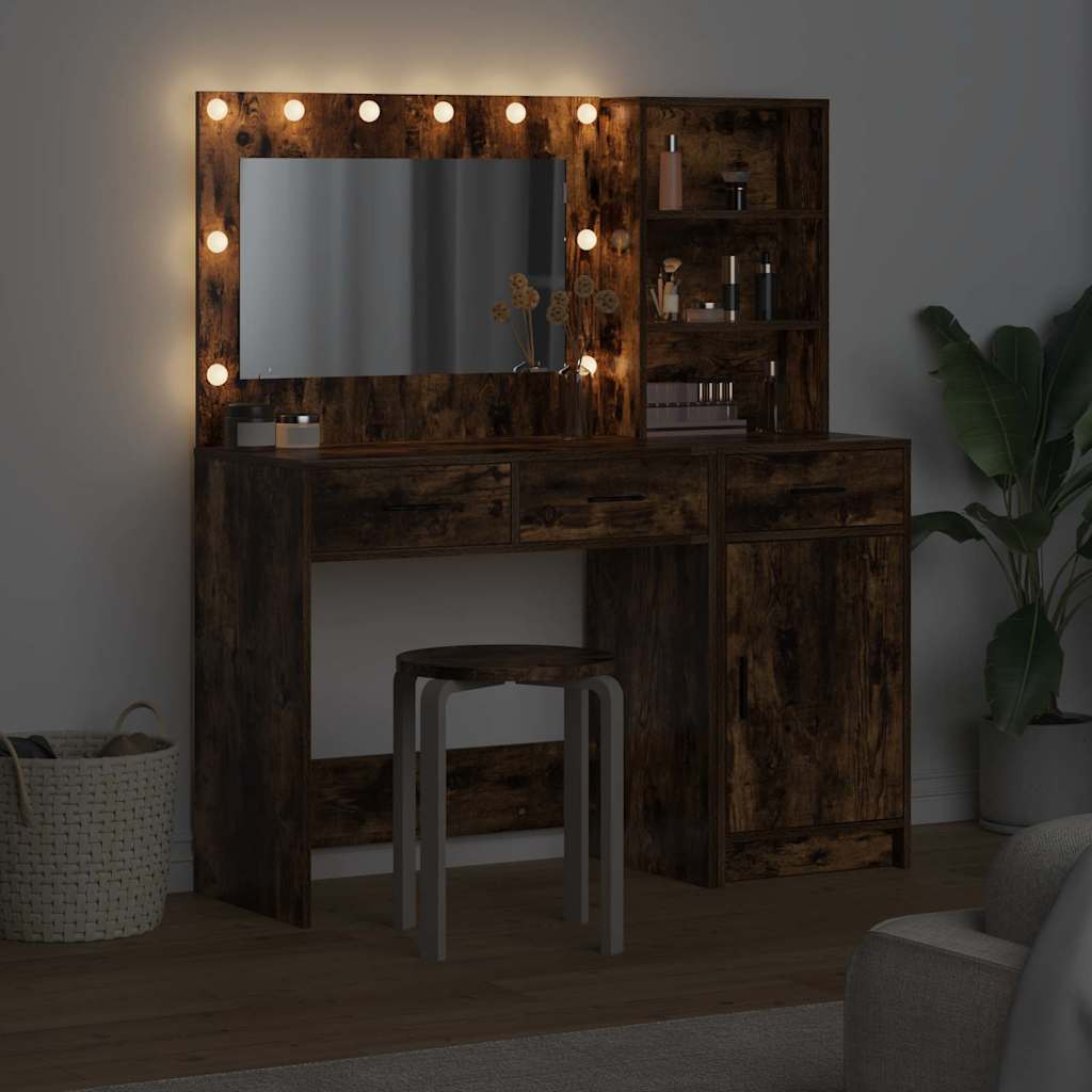 Schminktisch mit Spiegelbeleuchtung 2 pcs Braun Holzwerkstoff