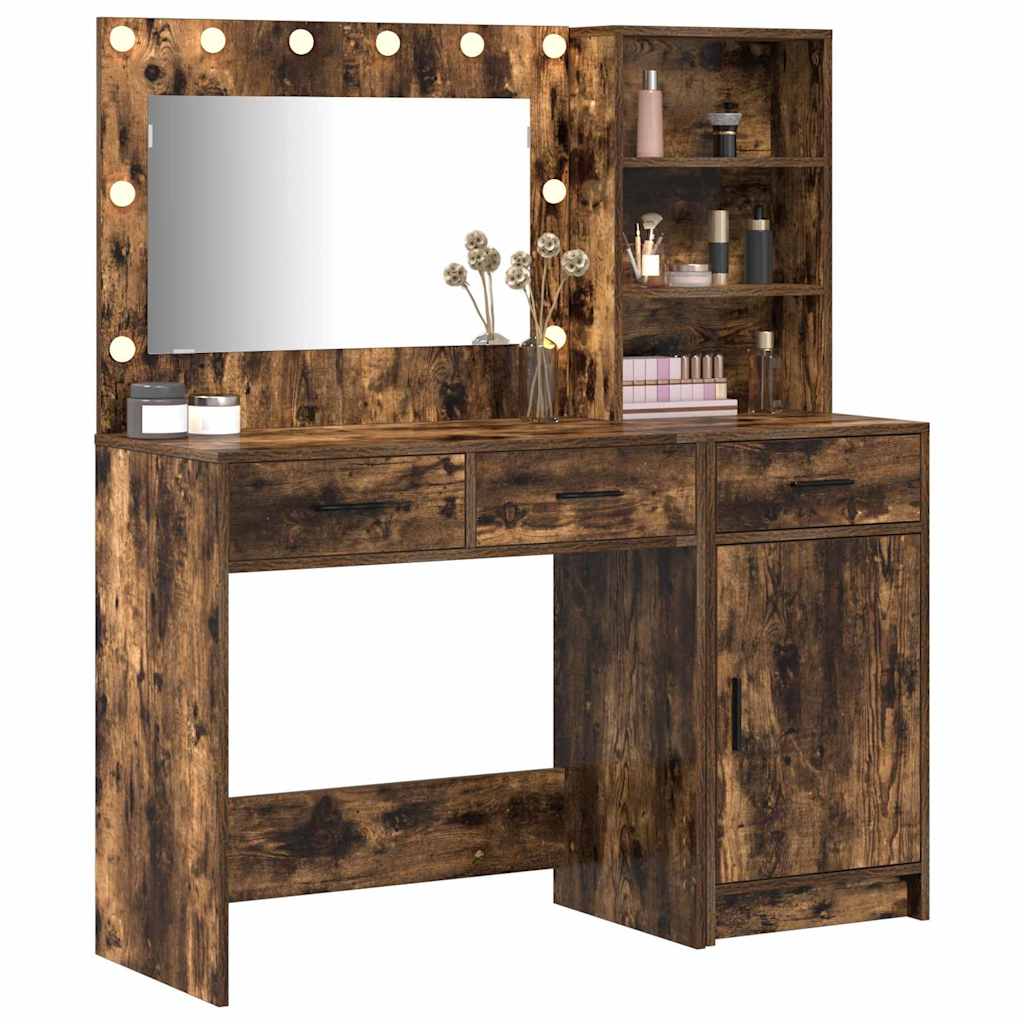 Schminktisch mit Spiegelbeleuchtung 2 pcs Braun Holzwerkstoff