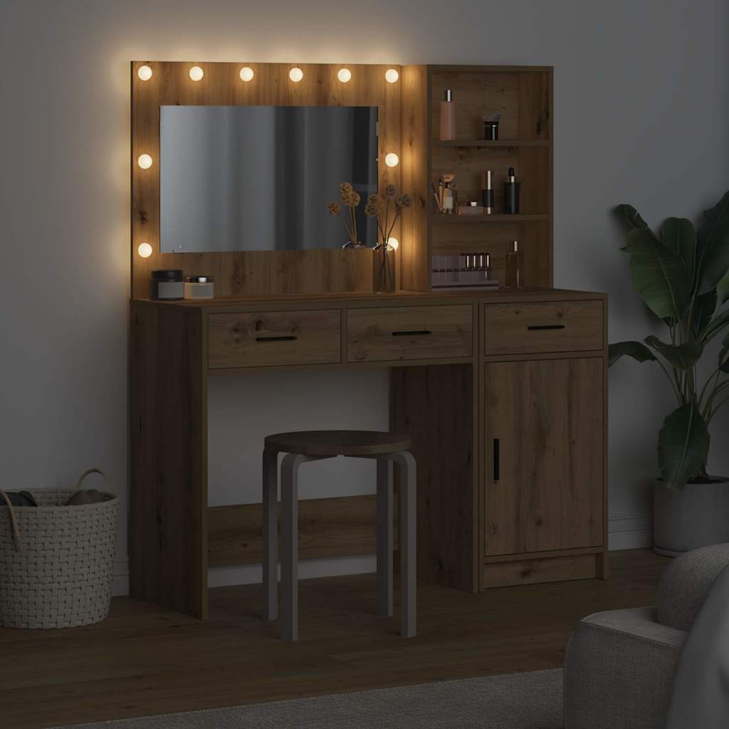 Schminktisch mit Spiegelbeleuchtung 2 pcs Braun Holzwerkstoff