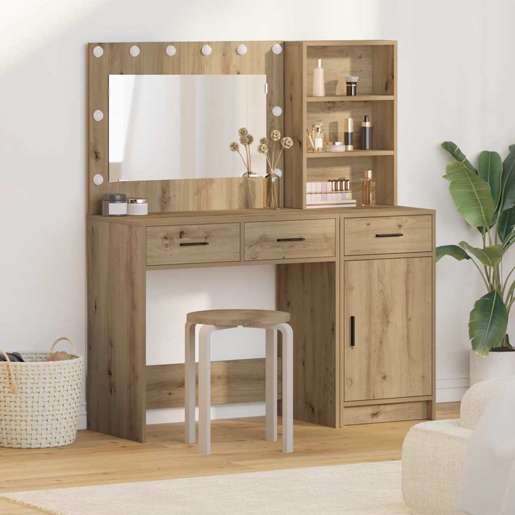 Schminktisch mit Spiegelbeleuchtung 2 pcs Braun Holzwerkstoff