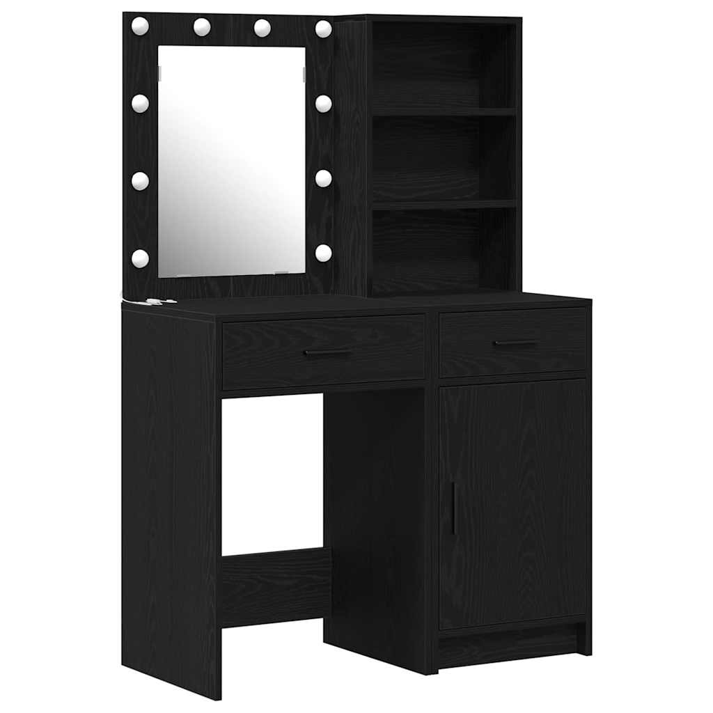 Schminktisch Set 2 stk. Schwarz Eichen-Optik Holzwerkstoff