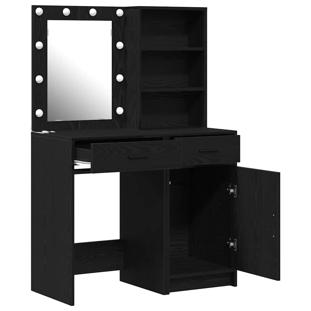 Schminktisch Set 2 stk. Schwarz Eichen-Optik Holzwerkstoff