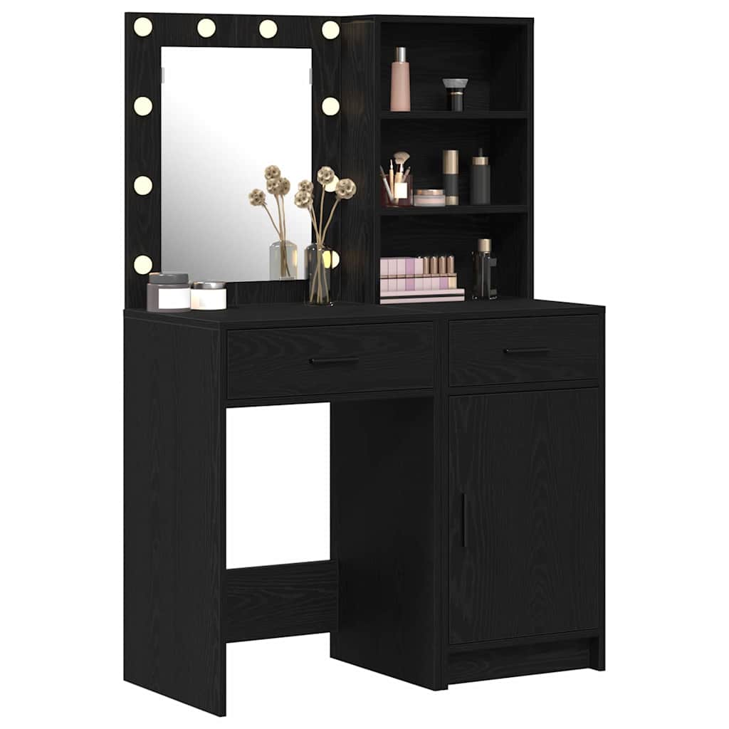 Schminktisch Set 2 stk. Schwarz Eichen-Optik Holzwerkstoff
