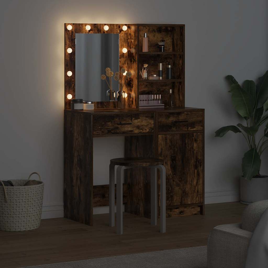 Schminktisch Set mit Tür 2 pcs Geräucherte Eiche Holzwerkstoff