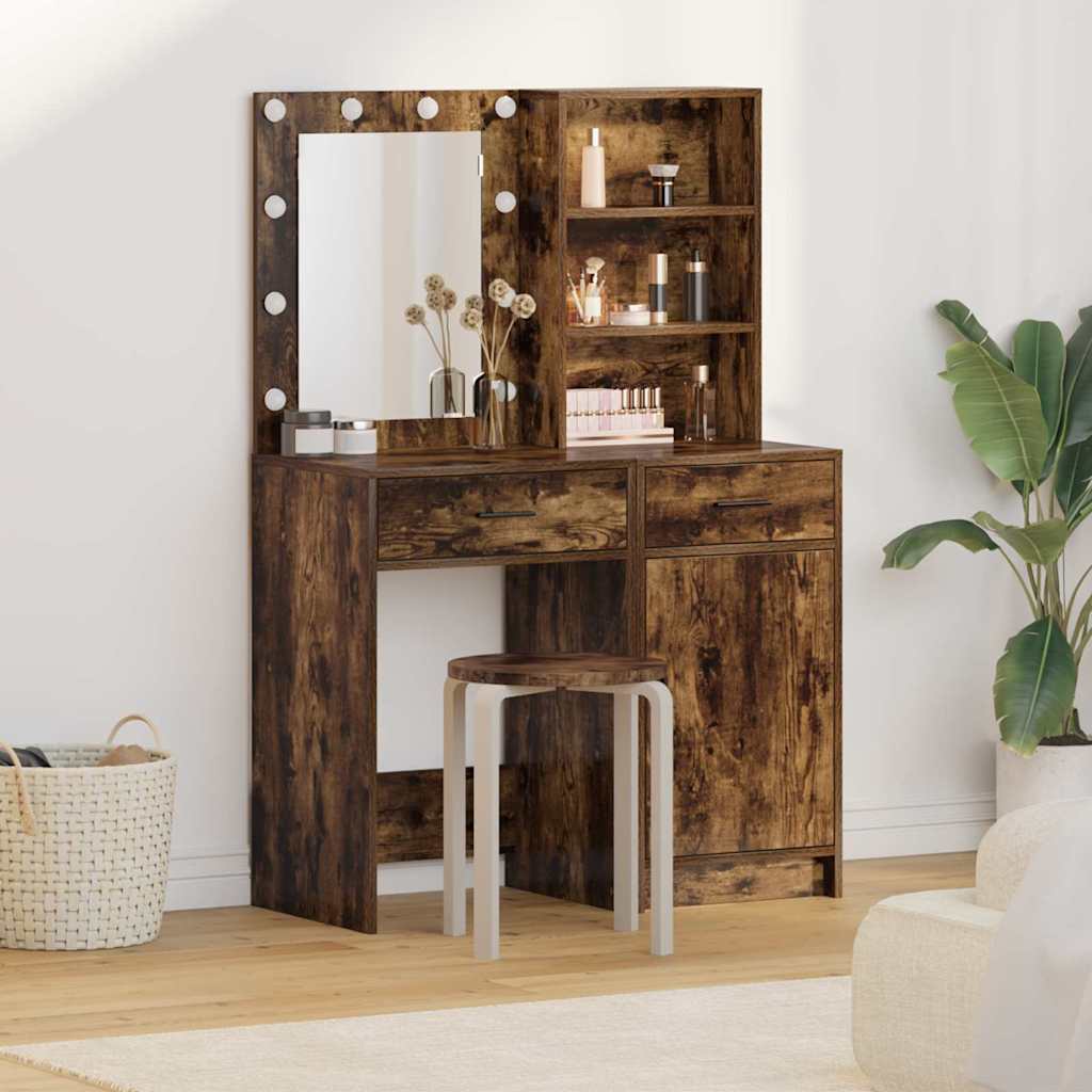 Schminktisch Set mit Tür 2 pcs Geräucherte Eiche Holzwerkstoff