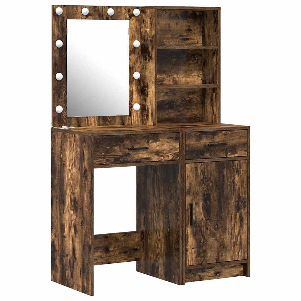 Schminktisch Set mit Tür 2 pcs Geräucherte Eiche Holzwerkstoff
