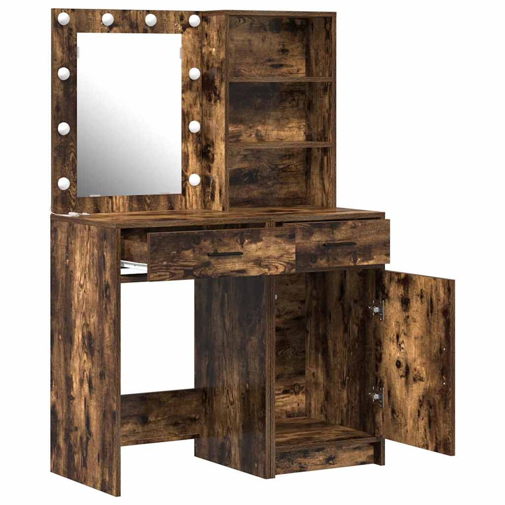 Schminktisch Set mit Tür 2 pcs Geräucherte Eiche Holzwerkstoff