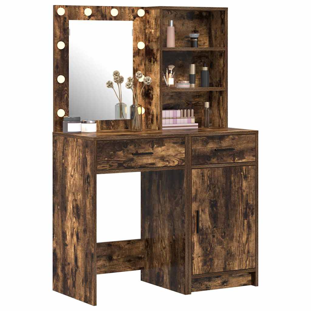 Schminktisch Set mit Tür 2 pcs Geräucherte Eiche Holzwerkstoff