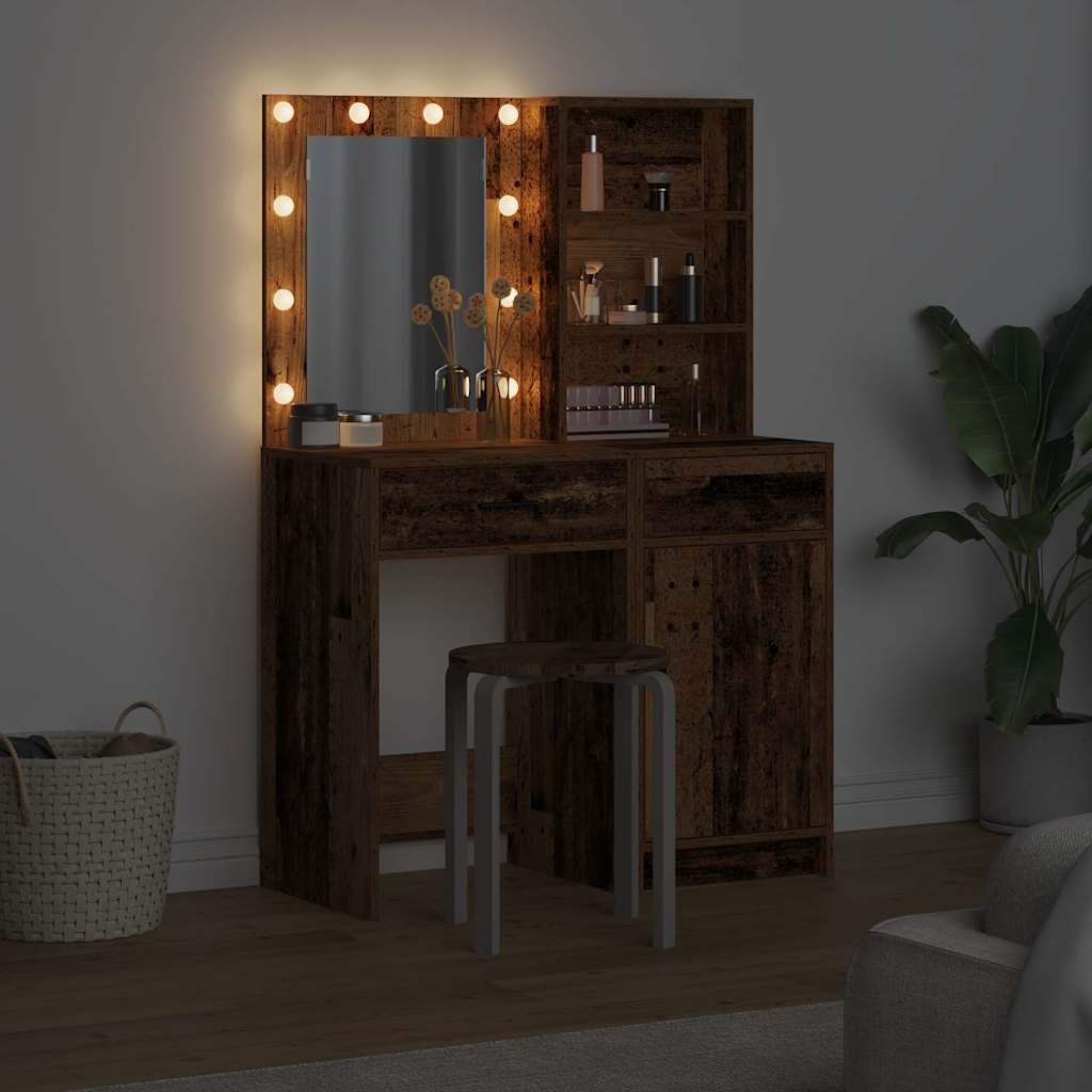 Schminktisch Set mit Schubladen 2 pcs Altholz Holzwerkstoff