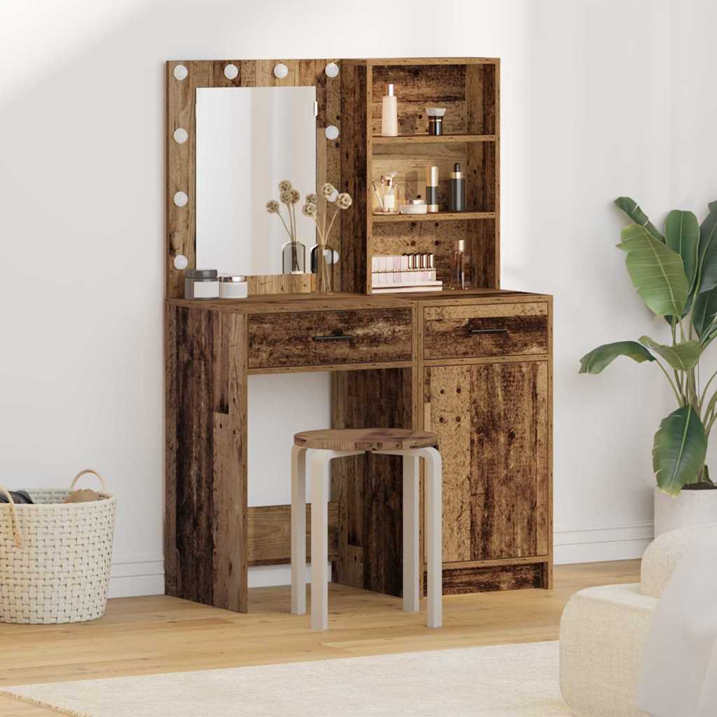 Schminktisch Set mit Schubladen 2 pcs Altholz Holzwerkstoff