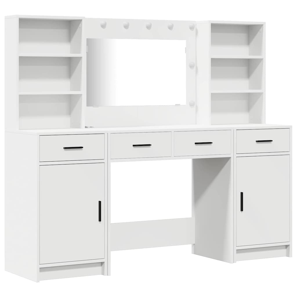 Schminktisch Set 3 stk. Weiß Holzwerkstoff