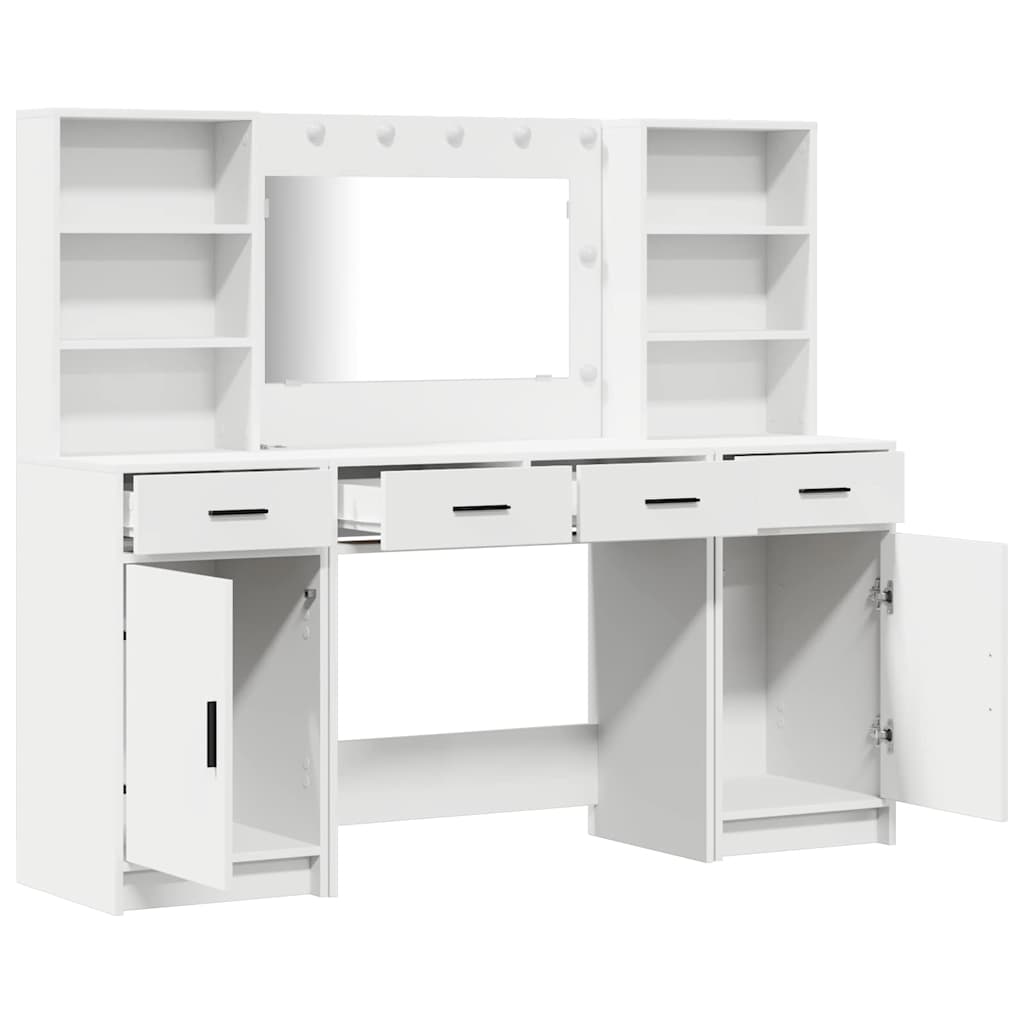 Schminktisch Set 3 stk. Weiß Holzwerkstoff