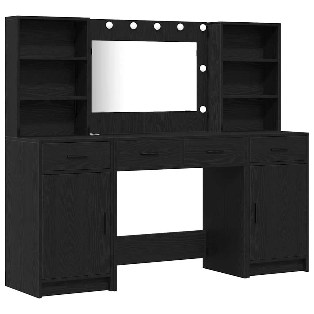 Schminktisch Set 3 pcs Schwarz Eichen-Optik Holzwerkstoff