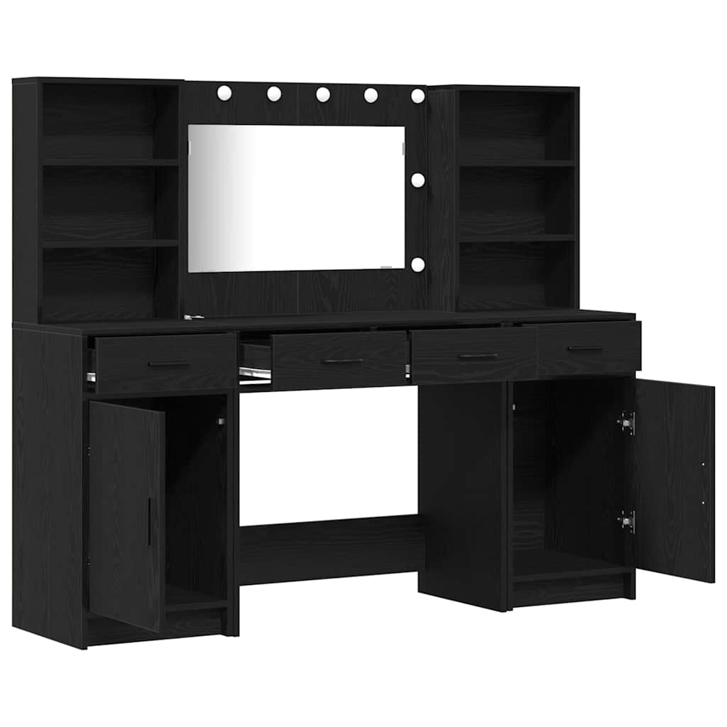 Schminktisch Set 3 pcs Schwarz Eichen-Optik Holzwerkstoff