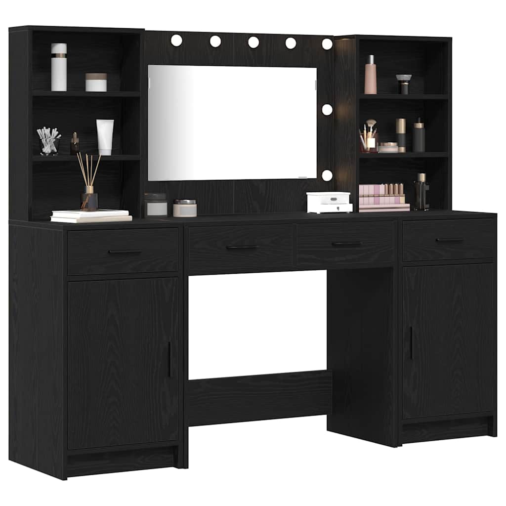 Schminktisch Set 3 pcs Schwarz Eichen-Optik Holzwerkstoff