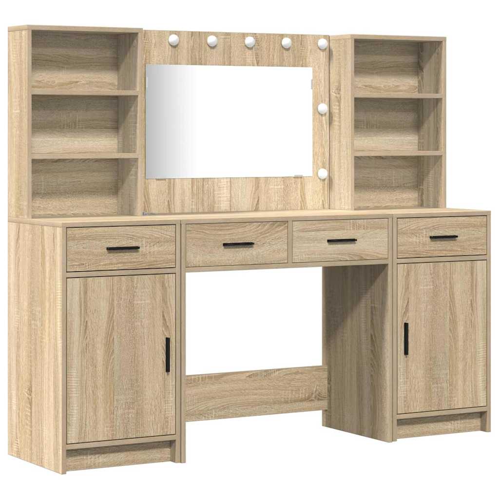 Schminktisch Set 3 stk. Sonoma-Eiche Holzwerkstoff