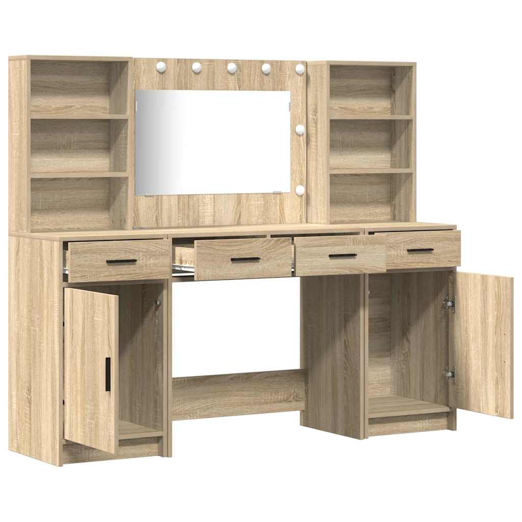 Schminktisch Set 3 stk. Sonoma-Eiche Holzwerkstoff