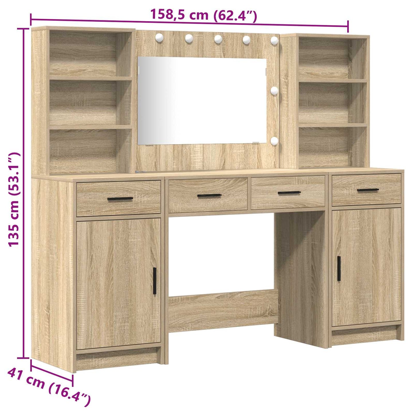 Schminktisch Set 3 stk. Sonoma-Eiche Holzwerkstoff