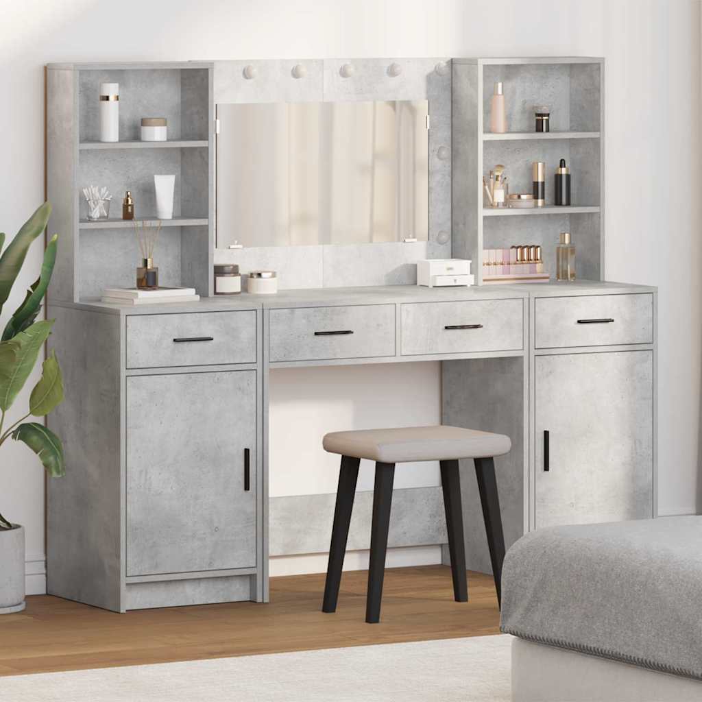Schminktisch Set 3 Stk. Beton Grau Holzwerkstoff