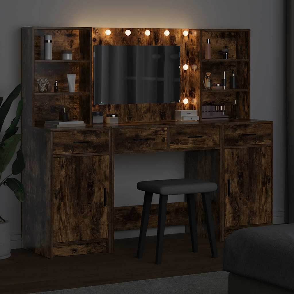 Schminktisch Set 3 stk. Geräucherte Eiche Holzwerkstoff