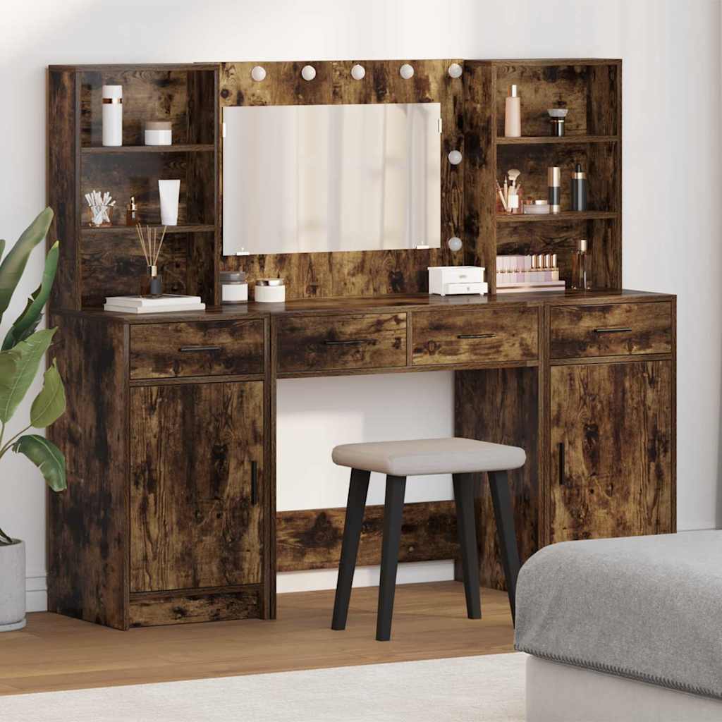 Schminktisch Set 3 stk. Geräucherte Eiche Holzwerkstoff