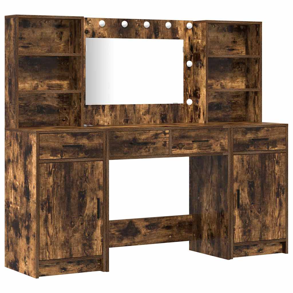 Schminktisch Set 3 stk. Geräucherte Eiche Holzwerkstoff