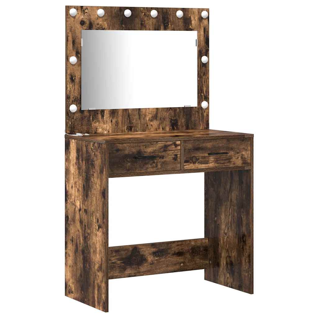 Schminktisch Set 3 stk. Geräucherte Eiche Holzwerkstoff