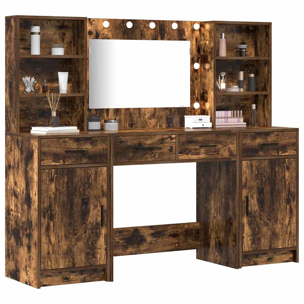 Schminktisch Set 3 stk. Geräucherte Eiche Holzwerkstoff