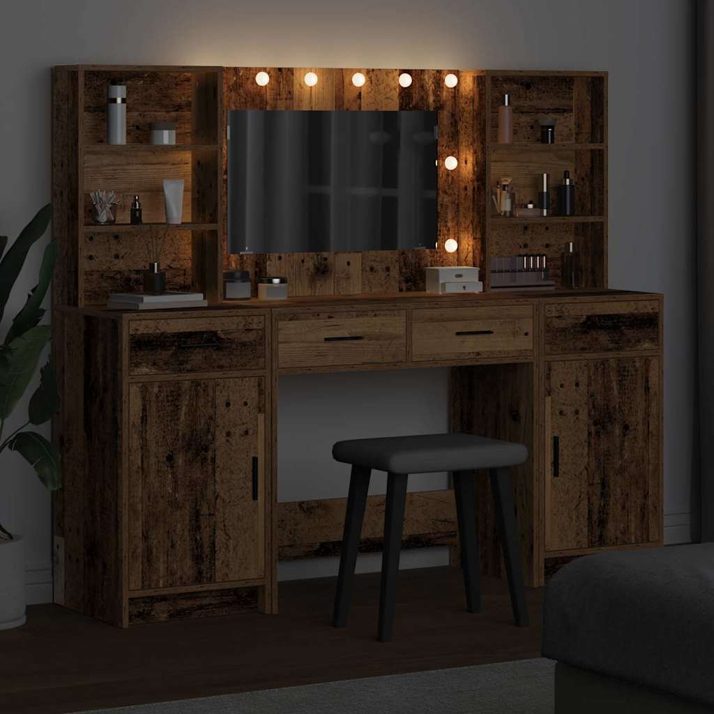 Schminktisch Set mit Schubladen 3 pcs Altholz Holzwerkstoff